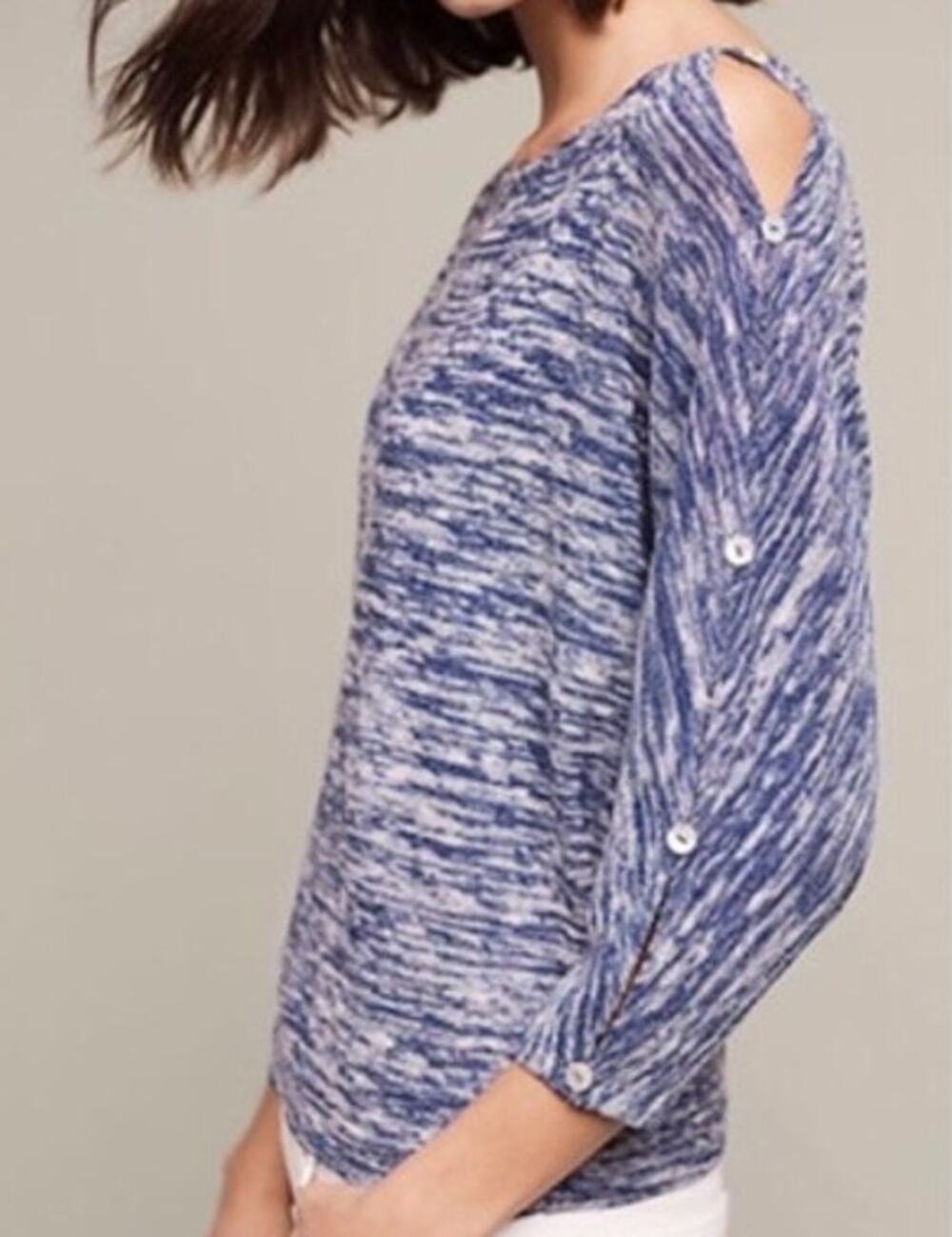 Anthropologie Postmark Cold Shoulder Top Button Sleeve Detail Blue Size Large